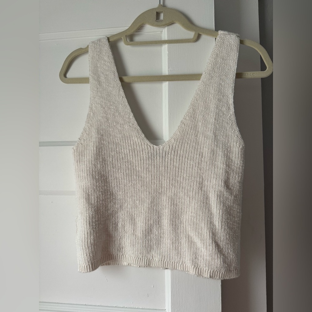 Madewell Cream Cotton Cropped Knit Top